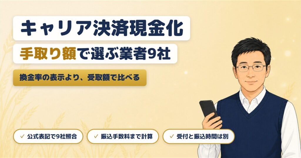 キャリア決済現金化の業者を手取り額で比較することを表すイラスト
